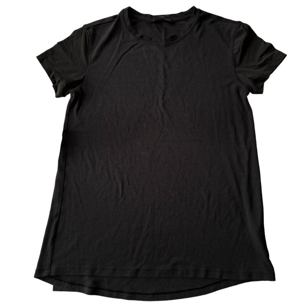 Athleta Black Mesh Sleeve Workout Tee Yoga Gym Top Short‎ Sleeve Small c2
